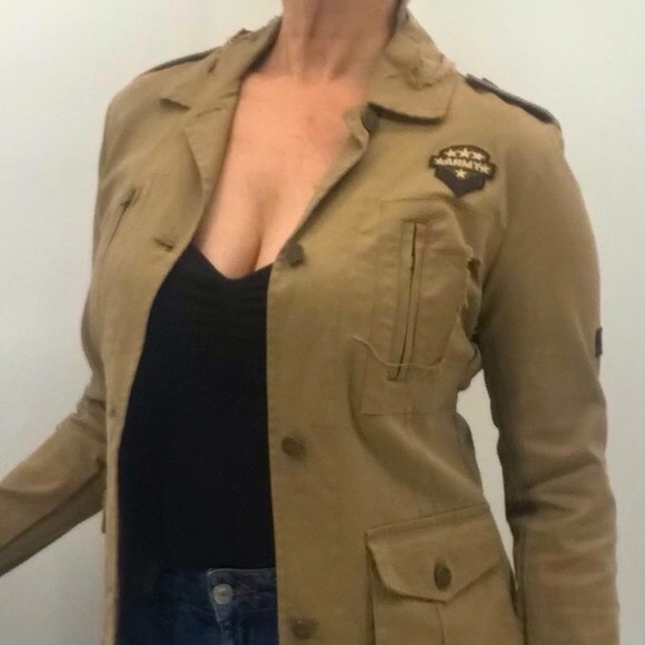 New Vintage Y2K Distressed Deconstructed Army Military Made In Italy Jacket NWT - Picture 4 of 16